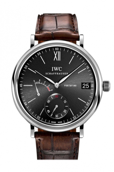 IWC Portofino Manual Wind Eight Days Black Dial Brown Leather Men's Watch 5101-02