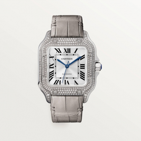 Cartier Santos 18K White Gold & Diamonds Unisex Watch, WJSA0014