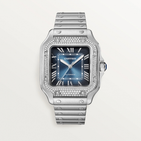 Cartier Santos Stainless Steel & Diamonds Men’s Watch, W4SA0006