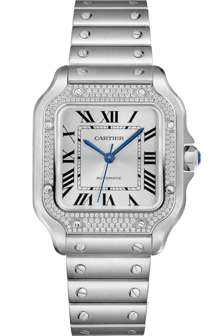 Cartier Santos Stainless Steel & Diamonds Unisex Watch, W4SA0005