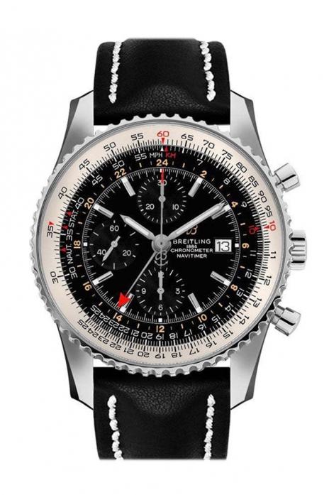 Breitling Navitimer World Black Leather Deployment A24322121 B2X2