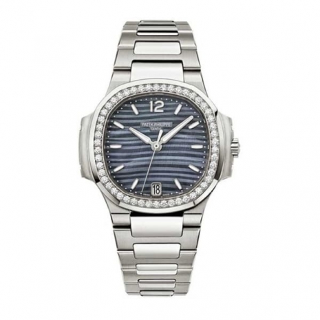 Patek Philippe Nautilus Blue Tinted Mother Of Pearl Dial Automatic Ladies Diamond Watch 7018/1A-010