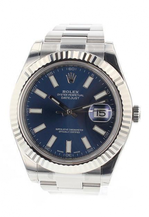 Datejust II 41 Blue Dial 18k White Gold Fluted Bezel Steel Men's Watch 116334