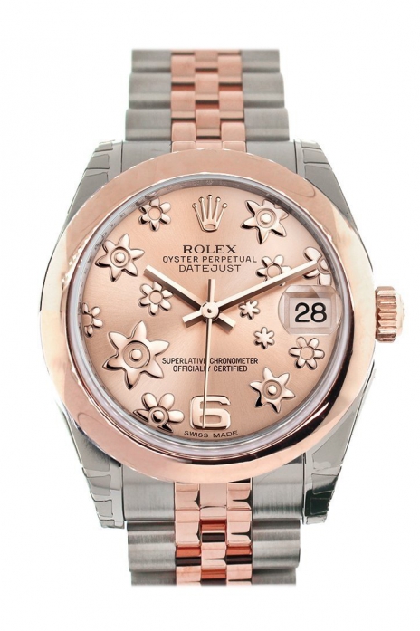 Datejust 31 Pink Raised Floral Motif Dial 18K Rose Gold Two Tone Jubilee Ladies Whatch