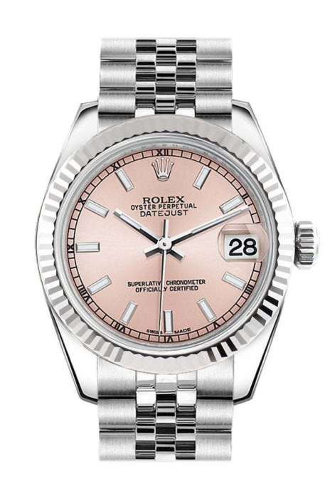 Datejust 31 Pink Dial White Gold Fluted Bezel Jubilee Ladies Watch 178274