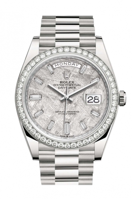 Day-Date 40 Meteorite Baguette Diamond Dial Diamond Bezel White Gold President Automatic Men's Watch 228349RBR 228349