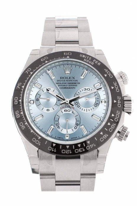 Cosmograph Daytona Ice Blue 8 Baguette Diamond Platinum Mens Watch 116506